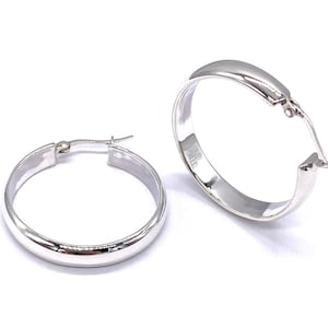 925 Sterling Silver Chunky Hinged HOOP Earrings 30 mm or 25 mm Diameter and 5 mm Wide