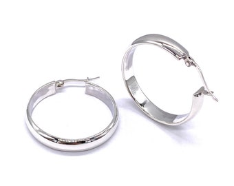 5 mm Wide Chunky Sterling Silver Hoop Earrings: Hinged Design Snap Closure