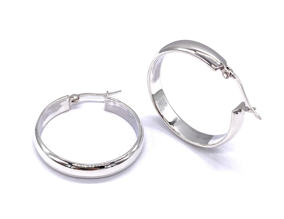 Orecchini a cerchio con cerniera in argento sterling 925, diametro 30 mm o 25 mm e larghezza 5 mm