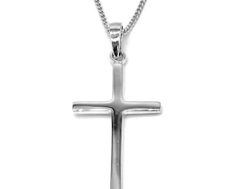 925 Sterling Silver Plain Latin Cross Pendant on Silver Curb Chain