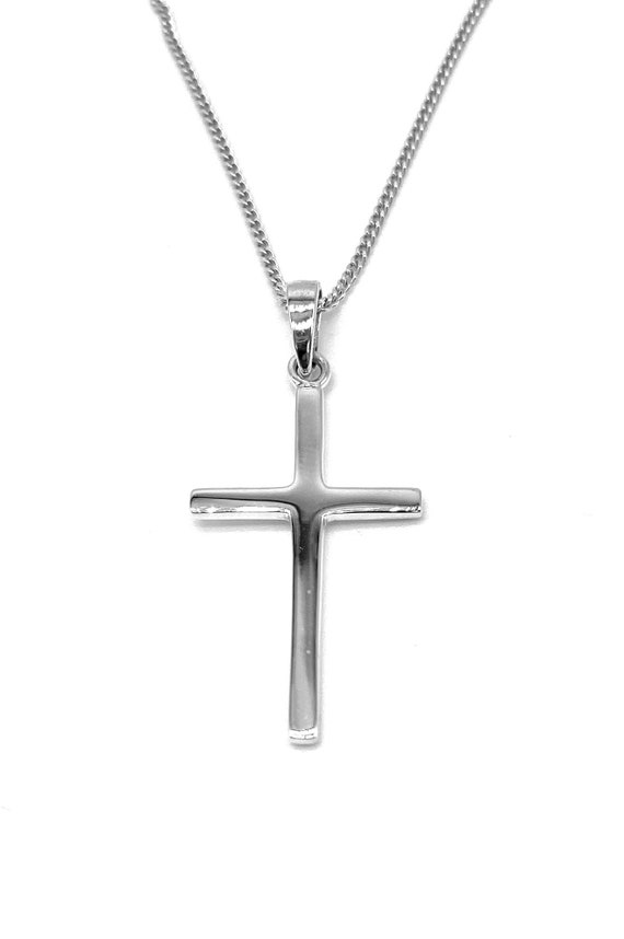 925 Sterling Silver Plain Latin Cross Pendant on Silver Curb Chain Etsy