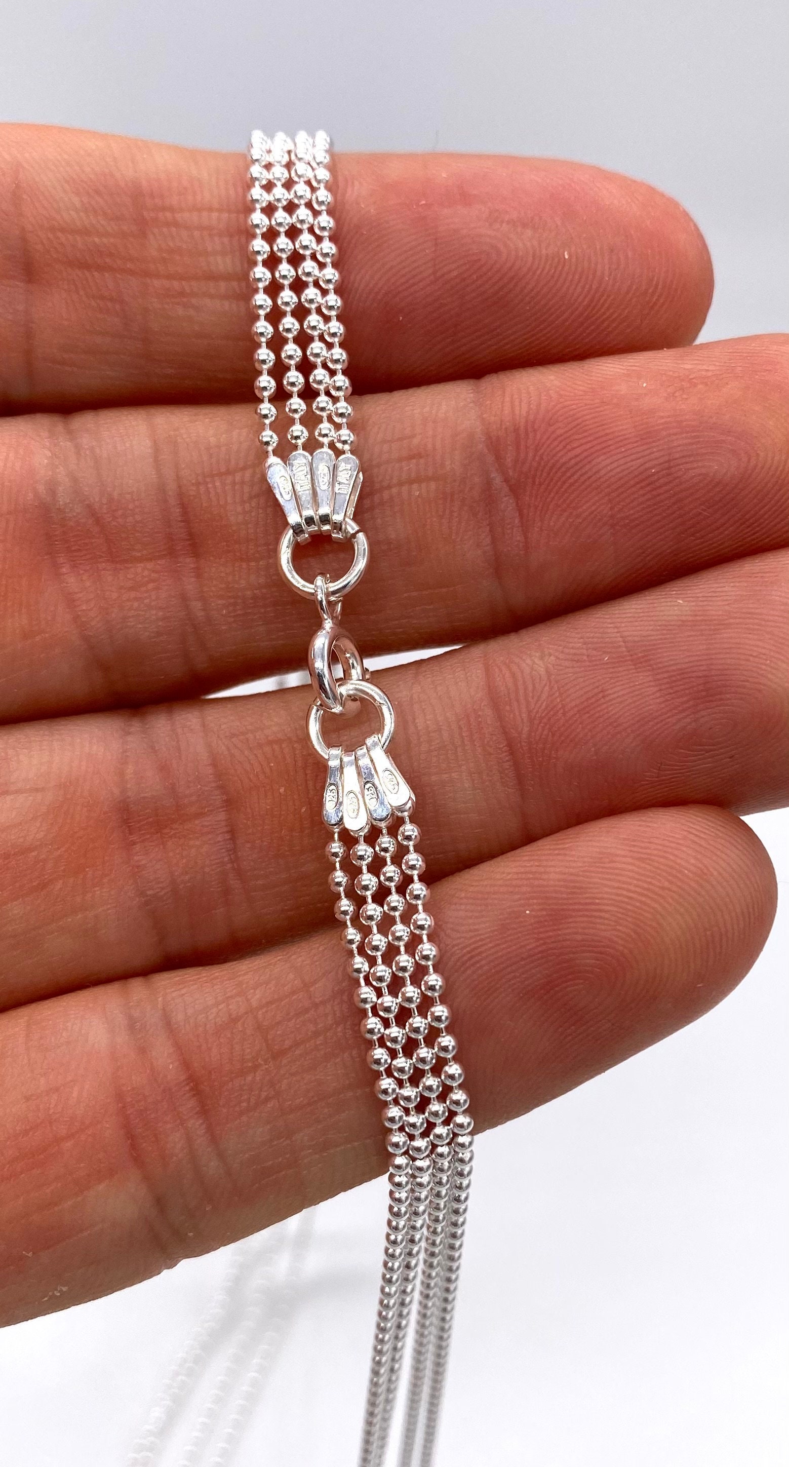 925 Sterling Silver Layered BALL BEAD Chain Necklace 18