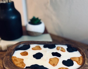 Cow Print Scented Wooden Dough Bowl Candle