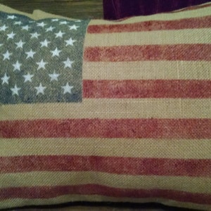 Shabby 12"x16" American Flag Burlap Pillow Cover