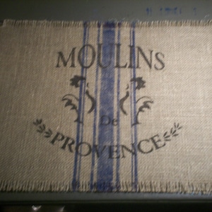 Shabby Country French Blue 13"x18" Grain Sack Inspired Moulins De Provence Burlap Placemat