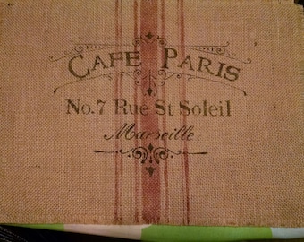 Rustic Country French 13&quot;x18&quot; Cafe Paris Burlap Placemat