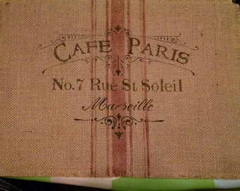 Napperon en toile de jute café Paris rustique 13 "x18"