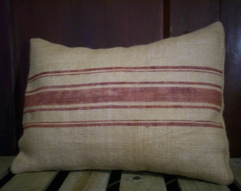 Country French 12"x16" French Linen Stripes Natural Burlap Pillow Cover