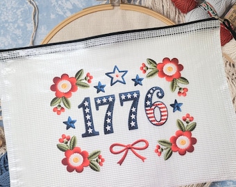 1776 Floral  Project Pouch for Cross Stitching / Knitting / Crafting