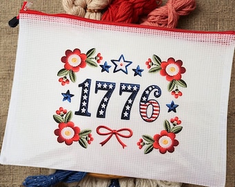 1776 Floral  Project Bag Pouch for Cross Stitching / Knitting / Crafting