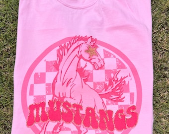 Pink Mustangs Mascot Shirt: Preppy Comfort Colors Tee