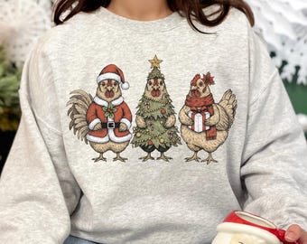 Festive Christmas Farm Chickens Sweatshirt