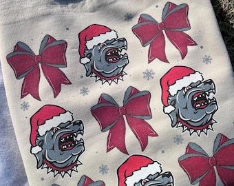 Santa Dogs Christmas Sweatshirt | Festive Mascot Crewneck | Santa Hat & Holiday Bow Design
