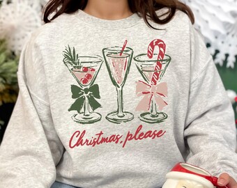 Christmas, Please Retro Festive Cocktail Sweatshirt || Unisex Fit