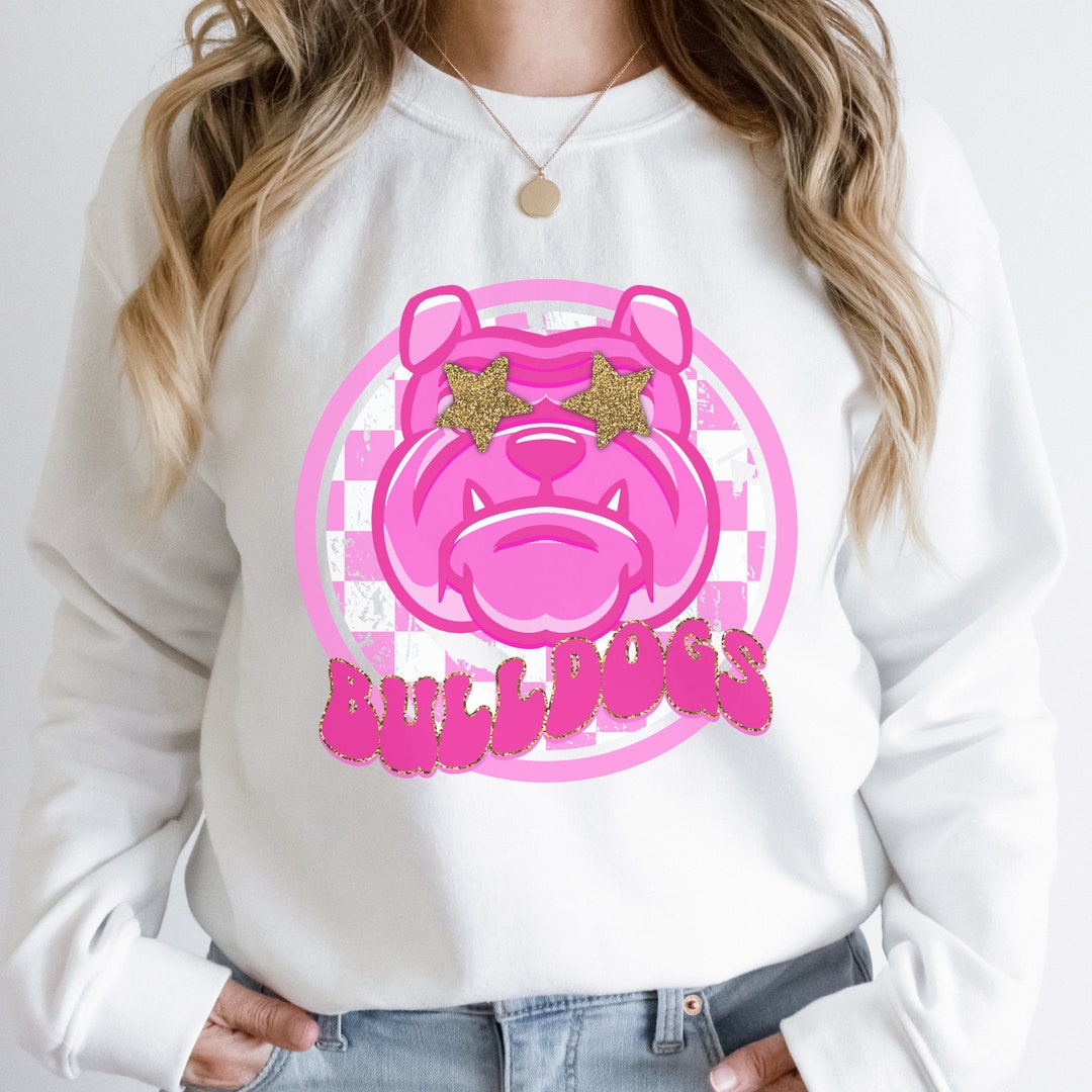 Preppy Pink Bulldogs Sweatshirt School Mascot Sweatshirt Unisex Crew Sweatshirt Etsy