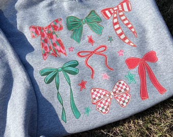 Preppy Pink Christmas Coquette Bow Sweatshirt || Youth and Adult