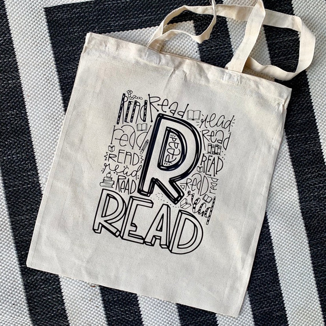 Library Tote Book Bag Read Tote Etsy