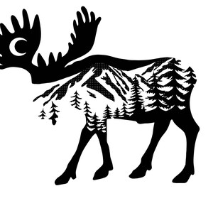 Moose Mountains Clipart SVG, PNG, JPG Cricut Silhouette Moon Vector Trees