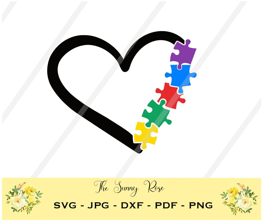 Autism Awareness Heart Puzzle Pieces Digital Download Cut File for