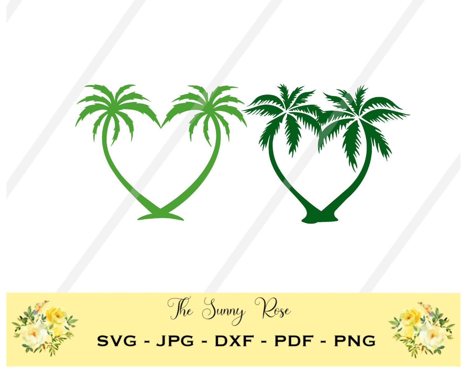 2 Palm Tree Heart Silhouettes Digital Cut Files Etsy