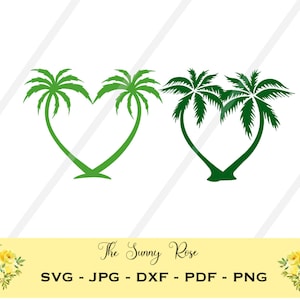 2 Palm Tree Heart Silhouettes Digital Cut Files