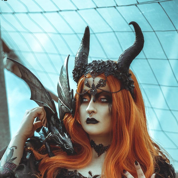 dark Faun Headdress ~ gothic Horns ~ Queen of Darkness ~ goth ~ occult Headpiece