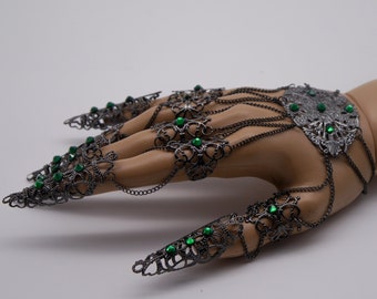 black (green metal) Filigree Claws Nails (1pc = 1 Full Hand Piece) ~ Nails ~ Nail ~ Claws ~ Rings ~ Gothic ~ Nails ~ Tips