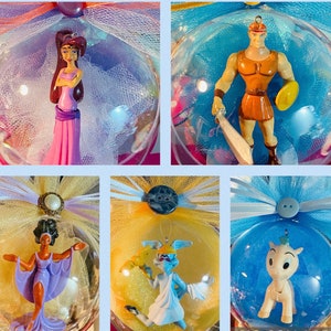 Hercules Character Globe Ornaments Megara,Hercules, Hermès, Baby Pegasus and Purple Muse ( Available with personalized tag)