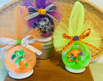 Adorno de globo extraterrestre azul espeluznante de Halloween (3 para elegir, esqueleto de punto, calabaza de punto, naranja de punto) Etiqueta personalizada disponible