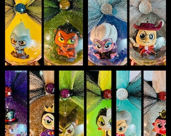 Adornos de globo de villanos (disponibles con etiqueta personalizada)