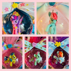 Ponies, Unicorns and Pegasus Globe Ornaments 5 to choose from(Available with personalized tag.)