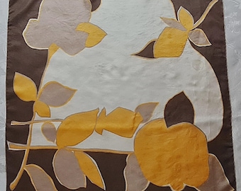 Scarf Vintage Authentic Besco Logo Floral Art Rose Brown Yellow Silk 30" Square