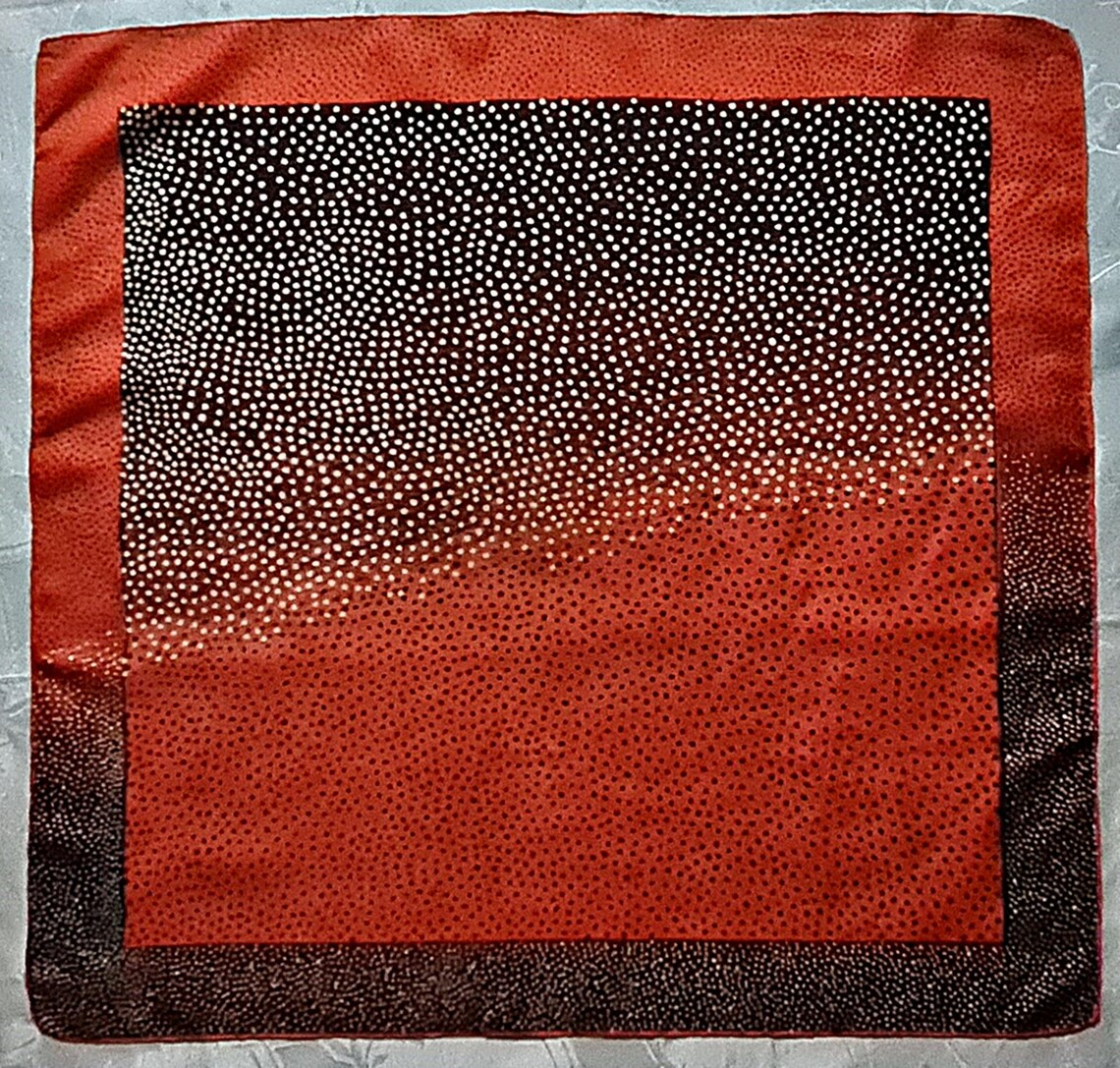 Scarf Vintage Authentic Polka Dot Orange Brown White Silk 26" Square, foto 1 di 5