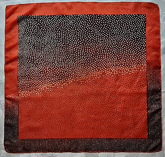 Scarf Vintage Authentic Polka Dot Orange Brown White Silk 26" Square