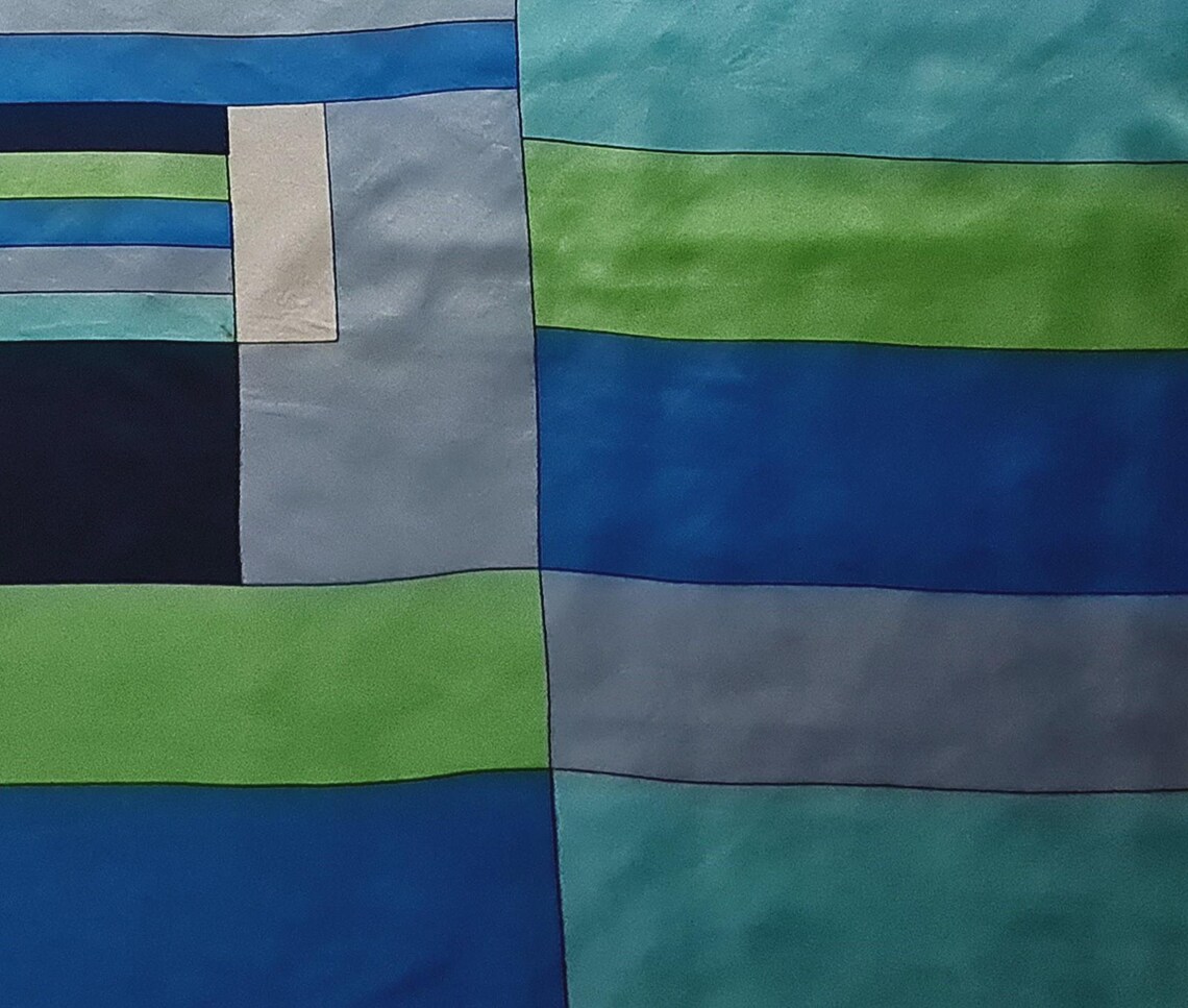 Scarf Vintage Authentic Plaid Art Blue Green White Silk 30" Square, foto 4 di 5