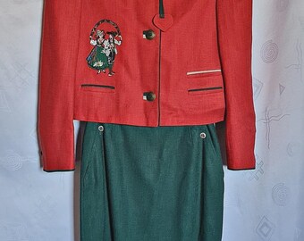 Anzug Vintage Steinbock Trachten Oktoberfest Dirndl Damen Rock Größe Us 10 Eu 38
