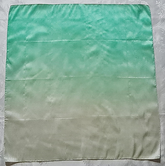 Scarf Vintage Authentic Jago Ombre Art Green White Thai Silk 27" Square