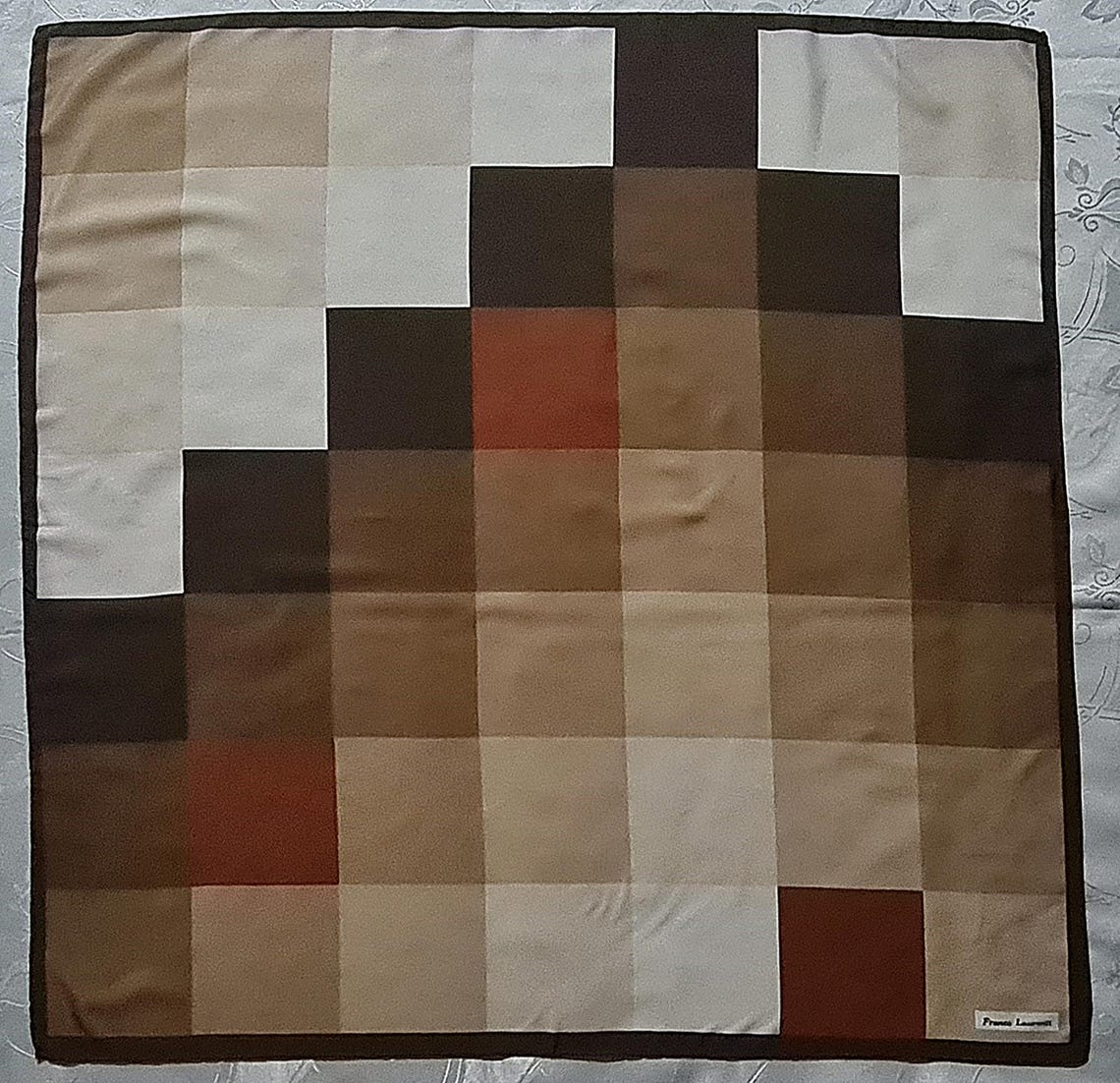 Scarf Vintage Authentic Franco Laurenti Plaid Art Brown Beige Silk 35" Square, foto 1 de 5
