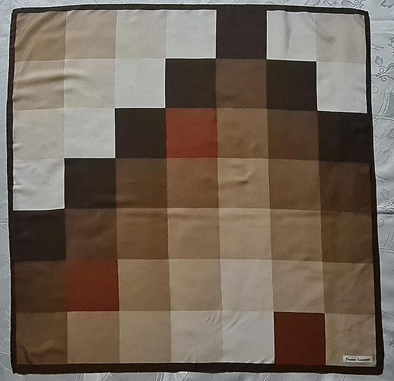 Scarf Vintage Authentic Franco Laurenti Plaid Art Brown Beige Silk 35" Square