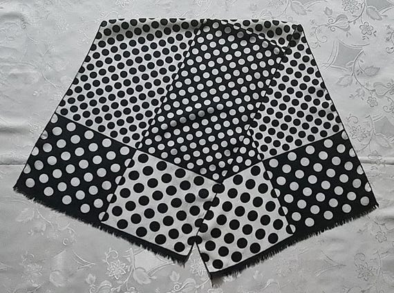 Gents Scarf Vintage Authentic Polka Dot Black White Silk Long Mens