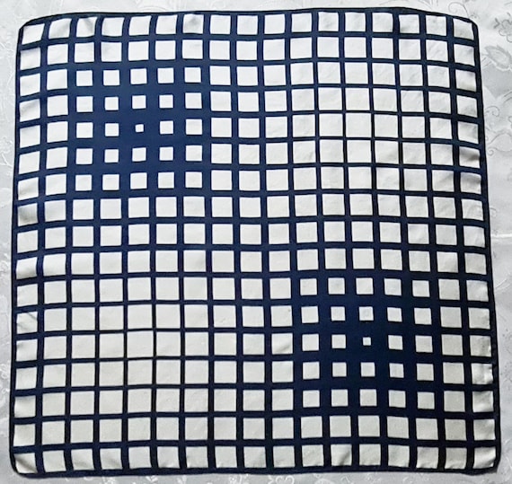 Scarf Vintage Authentic Plaid Art Blue White Silk 27" Square