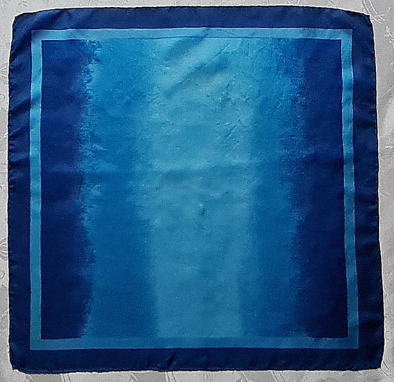 Scarf Vintage Authentic Striped Art Ombre Frame Blue Silk 27" Square