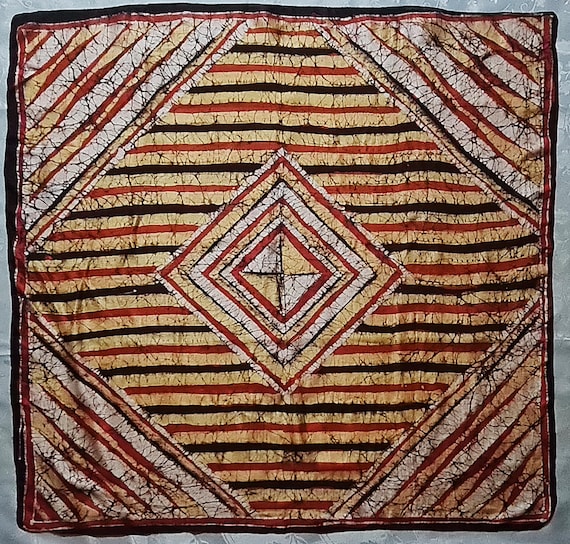 Scarf Vintage Authentic Hand Painted Batik Tribal Striped Art Silk 42" Square