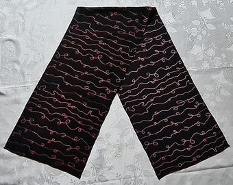 Gents Scarf Vintage Authentic Abstract Wavy Lines Pattern Black Silk Long Mens