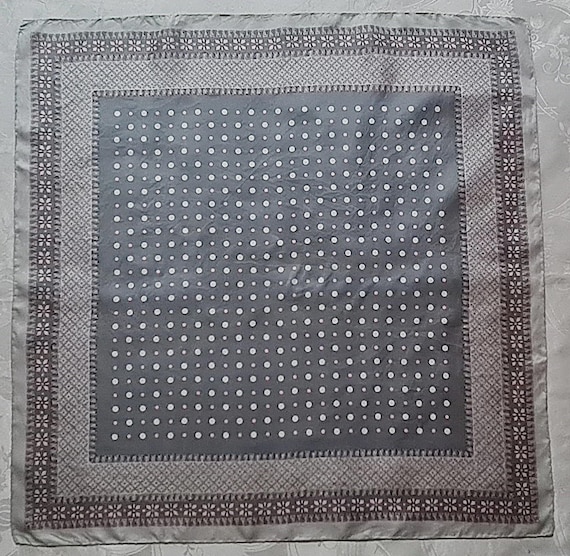 Scarf Vintage Authentic In Me More Logo Polka Dot Gray Pink Silk 30" Square