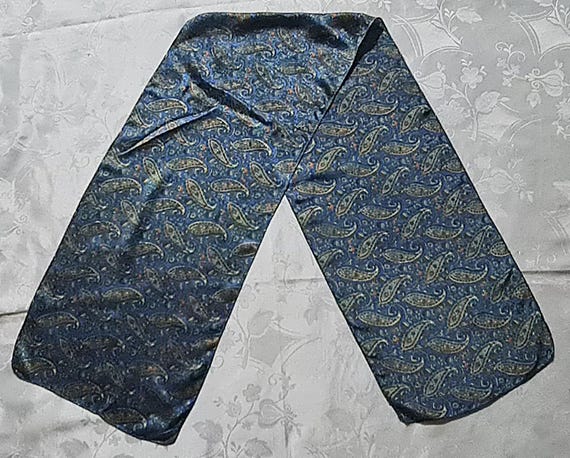 Gents Scarf Vintage Authentic Paisley Art Blue Green Brown Silk Long Mens