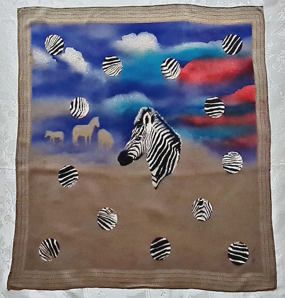 Scarf Vintage Authentic Floral Brush Art Roses Blue Purple Silk 27" Square