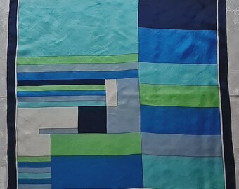 Scarf Vintage Authentic Plaid Art Blue Green White Silk 30" Square