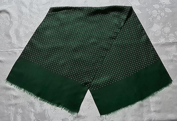 Gents Scarf Vintage Authentic Geometric Art Dots Green White Silk Long Mens