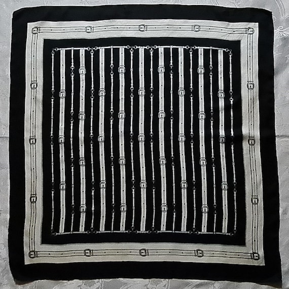 Scarf Vintage Authentic Equestrian Art Striped Horse Harnesses Silk 31" Square